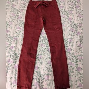 So Size 3 High Rise Red Skinny Jeggings With Front Belt Tie Attachment